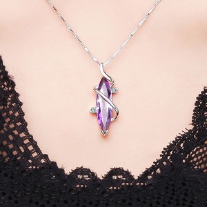 Collana con Pendente a Marquise Viola per Donne, Collana Corta Semplice, Elegante Accessorio per il Collo - Product Image 5