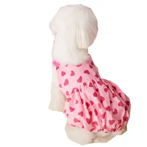 High Quality Medium Large Breathable Cute Pink Heart Pet Dresses Very Small Dog Clothes Manufacturer Dress For Dogs