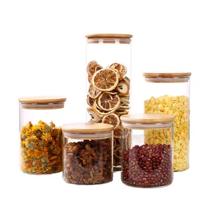 Em estoque Vidro Spice Jar Matchsticks Garrafa De Vidro Mason Candle jar Recipiente De Alimento com Tampa De Bambu