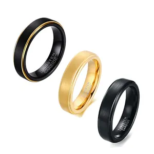 In Stock 5mm Tungsten Carbide Ring Black Gold Matte Brushed Polish Wedding Band Ring for Men Women Comfort Fit