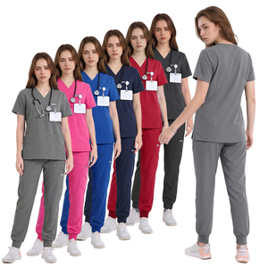 ชุดสครับสำหรับแพทย์และพยาบาล ชุดสครับคอวี แขนสั้น กางเกงจ็อกเกอร์ กระเป๋าหลายช่อง ชุดสครับทางการแพทย์ - Product Image 1