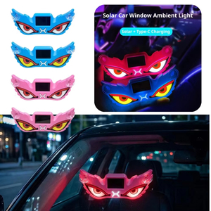 ไฟเตือน LED สำหรับกระจกรถยนต์พลังงานแสงอาทิตย์ ชาร์จแบบ Type-C ไฟตกแต่ง Demon Eye พร้อมเซ็นเซอร์สั่นสะเทือน อุปกรณ์เสริมในรถยนต์ - Product Image 1