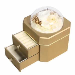 Caixa de joias de luxo personalizável com gaveta de couro PU para viagens em casa, embalagem elegante de veludo para presente, fonte direta direta