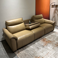 Canapé de bureau 3 places en cuir inclinable électriquement avec table escamotable et porte-gobelets LED pour appartement, bureau à domicile, salon, hôtel