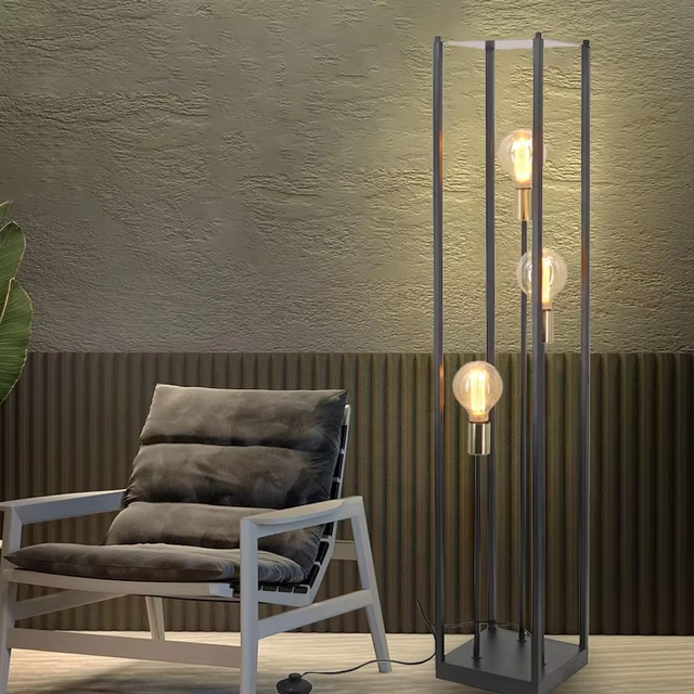 Square Standing Home Decor Version Floor Lamp Black Metal Minimalist Modern Design with LED Bulb Light Source for Living Room