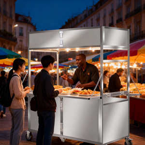 Carrito <span class=keywords><strong>de</strong></span> Comida Plegable Móvil <span class=keywords><strong>de</strong></span> Acero Inoxidable <span class=keywords><strong>de</strong></span> 3 Niveles con 4 Ruedas para Comida Rápida, Frutas, Verduras, Uso Agrícola - Dimensiones Personalizables - Product Image 1