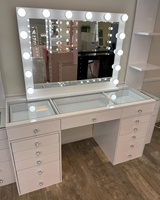 Ensemble de coiffeuse moderne avec miroir grand format et éclairage LED à luminosité réglable, 7, 9, 8 ou 13 tiroirs