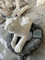 Statue de léopard en marbre sculptée à la main, sculpture de grand chat en pierre naturelle, décoration de jardin pour maison, villa, hôtel