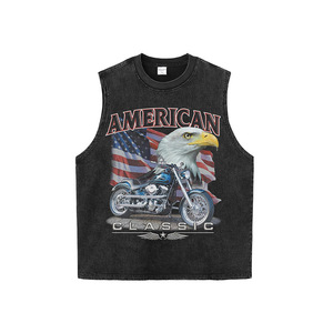 American High-Street White Ink Direct-<b>Print</b> Printed Short Sleeve Tee Streetwear Retro Trendy Brand Distressed Washed T-Shirt Men - Product Image 4
