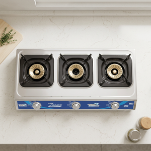 Cocina de Gas Portátil de 3 Quemadores, Superficie de Acero Inoxidable, Control de Encendido con Perilla, Protección Contra Apagado de Llama, Mesa para Uso Doméstico - Product Image 3