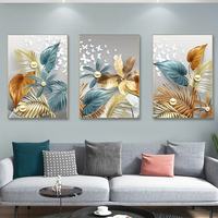 Décoration d'intérieur de luxe 3pcs moderne doré papillon feuilles mur Art toile peinture Art pour salon Cuadros