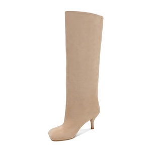Stivali al ginocchio da donna Moncheer in finta pelle scamosciata con tacco a spillo |   Stivali Invernali Neri e <span class=keywords><strong>Beige</strong></span> Elasticizzati Slim Fit con Tacco Interno per Aumentare l'Altezza - Product Image 3