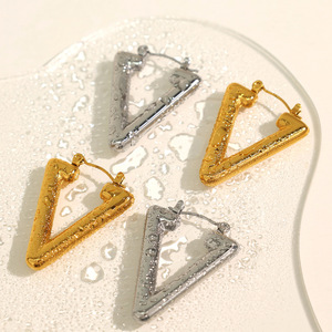 Pendientes geométricos de aleación de zinc con forma de triángulo invertido, color plateado y dorado, para fiesta, moda, para mujer, EH166 - Product Image 2