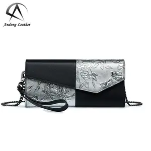 Genuine Leather Shoulder Sling Bag Female Small Embossed Woven Pattern Clutch Phone Bag Women Long Wallets Purse