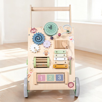 Andador Multifuncional de Madera para Niños Pequeños, Centro de Actividades con Reloj, Xilófono y Juguetes Educativos para el Aprendizaje Temprano