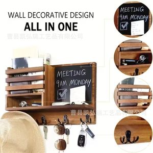 Cross-border wooden wall-mounted double-layer solid wood storage <b>rack</b>, multi-functional wooden wall <b>shelf</b> with blackboard - Product Image 3