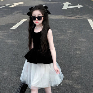 Robe noire en maille pour filles, jupe en Tulle sans manches, couleur unie, pour enfants de 80 à 130cm, Style Chic et sophistiqué - Product Image 3