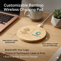Mini chargeur sans fil en bambou et bois avec câble intégré, base de charge rapide 15W pour la charge de téléphones mobiles
