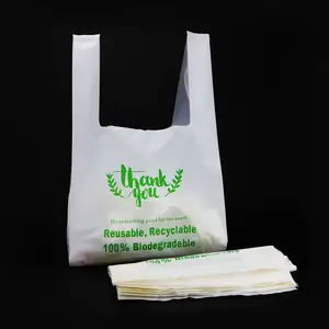 Bio Degradable Plastic Bags, White Vest Handle Supermarket Custom Biodegradable Supermarket Shopping Bags