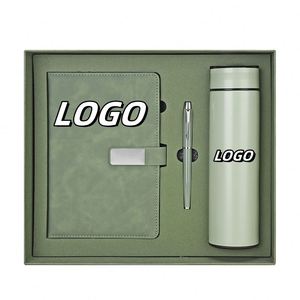 X515-1 Custom Corporate Business Gift Box Customized Leather A5 Notebook <b>Silk</b> Screen Printed Insulated Bottle Pen Set Luxury - Product Image 1