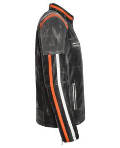 Chaqueta de Hombre Personalizada 100% Cuero Nappa Negro Vintage Genuino con Detalles de Correa Naranja, Acabado Suave, Cremallera YKK, Marca Privada - Product Image 3