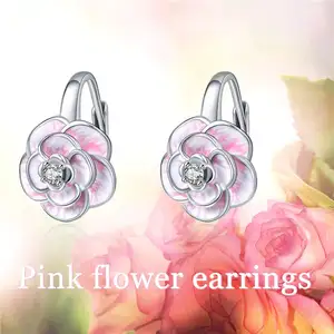 Wholesale OEM/ODM Custom 925 Sterling Silver Cute Pink Enamel Flower Hoop Earring For Women
