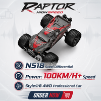 2 batteries HOSHI N518 pour voiture RC télécommandée à l'échelle 1/8, 4x4, 100 km/h, haute vitesse, tout-terrain, drift, course pour adultes