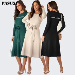 PASUXI Noël Tricots Fabricants Personnalisé Automne Hiver Solide À Manches Longues Décontracté Simple Robe Pour Les Femmes Pull