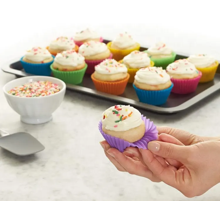 OKSILICONE facile da pulire Cupcake fodere per Muffin in Silicone torta tazze da forno in Silicone riutilizzabile stampo per torta per la cottura di biscotti