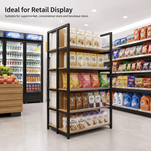 Scaffalatura Gondola Bifacciale in Metallo Resistente, Espositore per Negozi <span class=keywords><strong>con</strong></span> Telaio Nero, 5 Ripiani Regolabili per Supermercati - Product Image 3