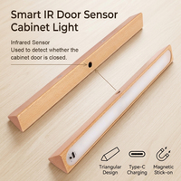 Lampe de placard LED moderne en bois massif avec capteur IR intelligent, magnétique et rechargeable, lumière de nuit pour armoire, minimaliste, blanc chaud, rectangulaire