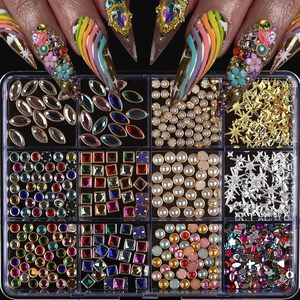 Boîte de 12 compartiments pour accessoires de décoration d'ongles en métal, style japonais, avec strass colorés et dorés, vintage et de luxe - Product Image 2