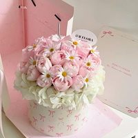 Boîte à fleurs de style boîte à gâteau avec poignée, boîte cylindrique ronde pliable pour bouquet, boîte cadeau pour arrangement floral