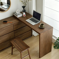 Table de toilette en bois massif couleur noyer, style Mid-Century, avec armoire de rangement intégrée, design simple et moderne pour chambre à coucher