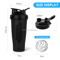 Bouteille de shaker en plastique sans BPA de 400 ml/600 ml pour la salle de sport, pour les boissons, les smoothies, usage personnel