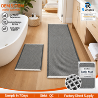 2pcs Gray Waffle Bathroom Rug Set Polyester Long Runner and Small Bath Mat Non Slip Quick Dry for Guest Bathroom Supplier