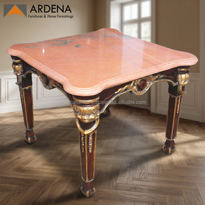 Ardena Marble Top Coffee <b>Table</b> Traditional Antique Wooden Frame Handmade Living Room Furniture - Product Image 4