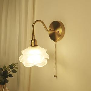 NEW French Style <b>Light</b> Luxury Rose Bedroom Bedside Lamp Simple European Style Retro <b>With</b> <b>Switch</b> Nordic Glass <b>Wall</b> Decoration - Product Image 1