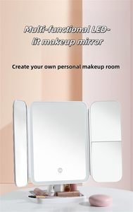 Tri Fold <b>LED</b> Makeup <b>Mirror</b> Multi Angle Vanity <b>Mirror</b> with Storage Base and Adjustable Lighting - Product Image 3