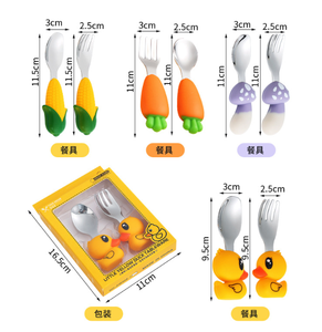 Juego de <span class=keywords><strong>cubiertos</strong></span> para niños con mango de silicona 2023 Juego de regalo de tenedor y cuchara para bebé de acero inoxidable 304 - Product Image 2