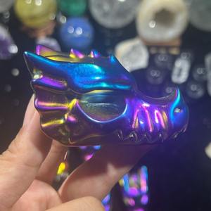 ขายส่งหินบลัดสโตนแอฟริกันและงานแกะสลักหัวกะโหลกมังกรเคลือบสีน้ำเงินม่วง ขนาด 5-7 ซม. ของตกแต่งบ้านและสำนักงานที่ไม่เหมือนใคร - Product Image 5