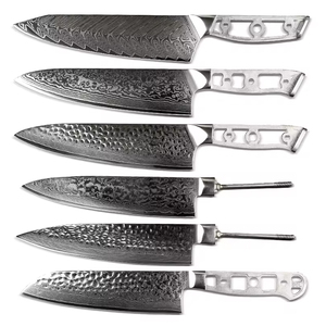 일본 주방 요리사 칼 세트 8 PCS 다마스커스 레이저 패턴 산토쿠 도구 7CR17 <span class=keywords><strong>440C</strong></span> 고 탄소 스테인레스 스틸 8 Pakka 목재 - Product Image 5