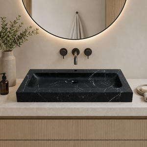 อ่างล้างมือแบบติดผนังหินธรรมชาติหรูหราจาก Poulars Wholesale พร้อมฐานหินอ่อน Nero Marquina - Product Image 4