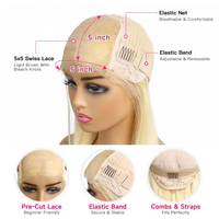 Perruques en cheveux humains 613 Platine Blanc avec fermeture en dentelle 4x4, perruques frontales en dentelle transparente pour femmes, perruques courtes coupe bob 10"-30"