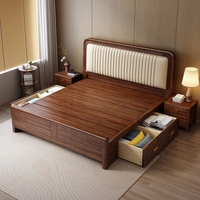 Nouveau lit plateforme de style canapé en bois massif de noyer de style chinois, avec rangement, taille Queen/King, écologique, assemblable, pour chambre principale