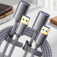 JSAUX 2Pack Kabel Ekstensi USB 3.0 (Tipe A Male ke Female) Konduktor Tembaga Murni Berlapis Nilon untuk Printer Kamera Ponsel - Abu-abu
