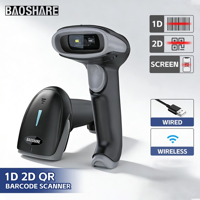 USB Wireless for 2.4G Barcode Scanner CMOS Light Source 1D/2D QR Code Reader for Windows Android Linux IOS Systems Stock