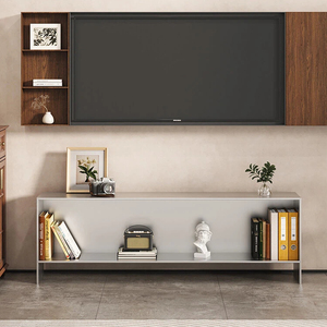Soporte de TV Moderno de Acero Inoxidable con Estantes de Almacenamiento, Consola Multimedia Minimalista para Sala de Estar - Product Image 4