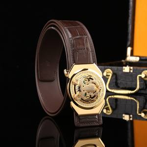100% crocodile leather belt, luxurious high gloss crocodile belly classic zodiac head diamond buckle 3.8CM - Product Image 4