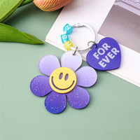 Llaveros Acrílicos con Diseño de Cara Sonriente, Flores y Plantas, para Mujeres y Niñas, Regalo de Amistad, Decoración para Bolsos, Joyería Hecha a Mano